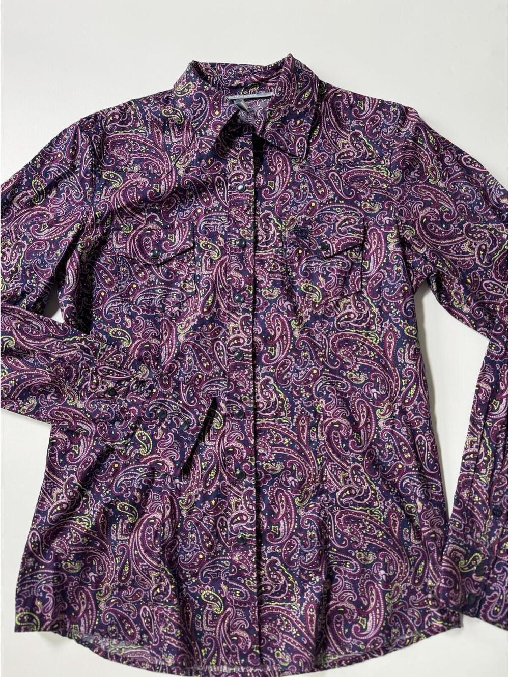 Cinch Women’s Purple Paisley Western Snap Shirt Long Sleeve 100% Cotton M